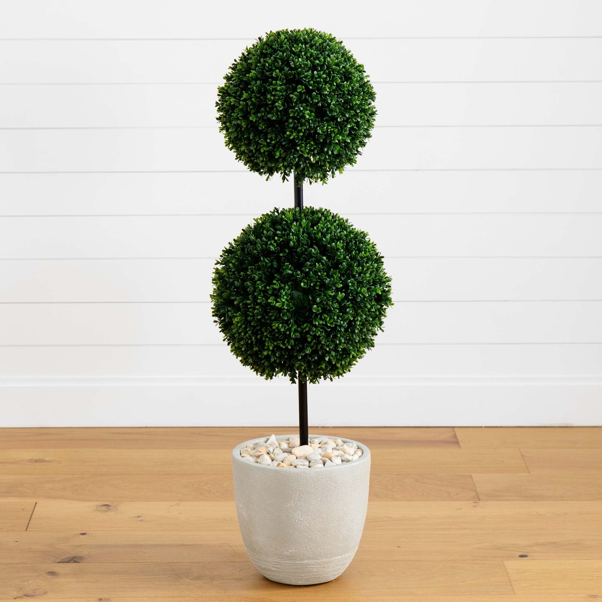 4' Boxwood Double Ball Topiary Artificial Tree in Oval Planter UV