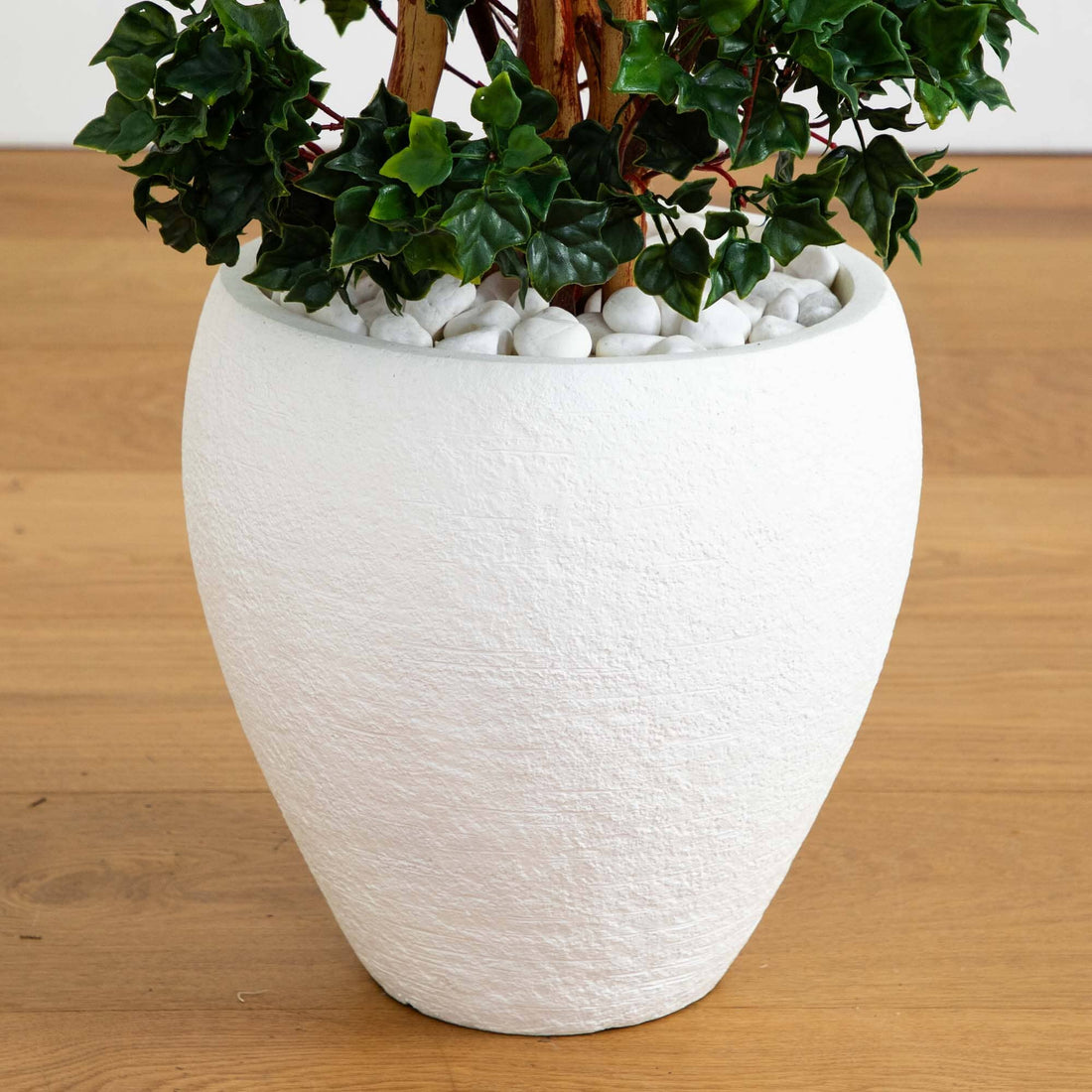 4' English Ivy Topiary Tree in White Oval Planter UV Resistant  (Indoor/Outdoor) | Nearly Natural