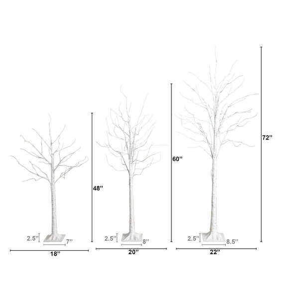 4' 5' 6' Pre-Lit Artificial  White Birch Trees- Set of 3
