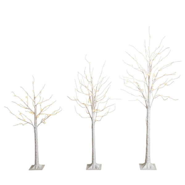 4' 5' 6' Pre-Lit Artificial  White Birch Trees- Set of 3