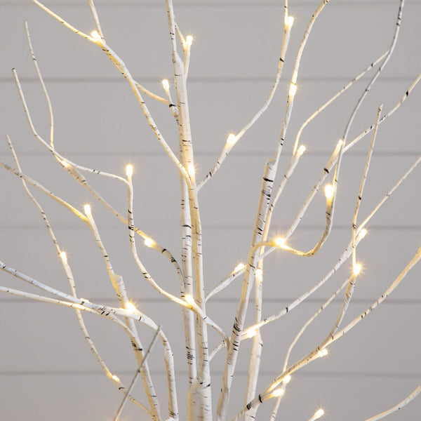 4' 5' 6' Pre-Lit Artificial  White Birch Trees- Set of 3