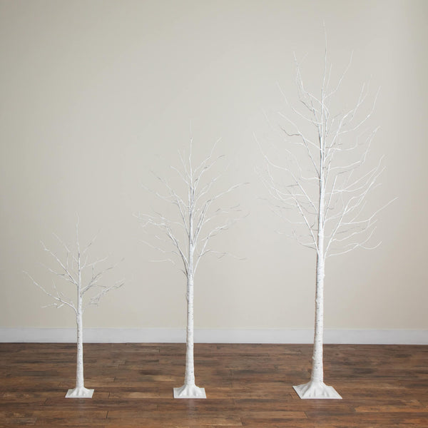 4' 6' 8' Pre-Lit Artificial White Birch Trees with LED Lights - Set of 3