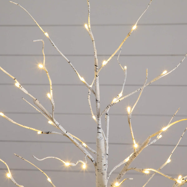 4' 6' 8' Pre-Lit Artificial White Birch Trees with LED Lights - Set of 3