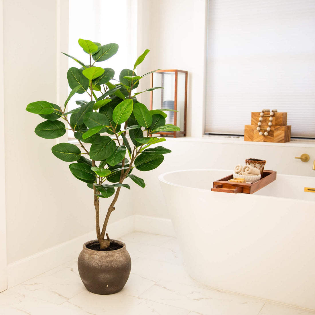 faux audrey ficus Nearly Natural 4ft. Artificial Audrey Ficus Tree in Rustic Decorative Planter