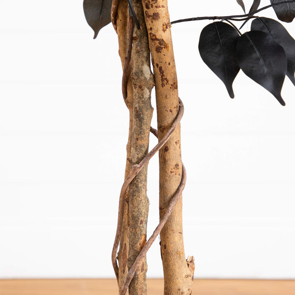 4' Artificial Halloween Black Ficus Tree with Natural Trunk