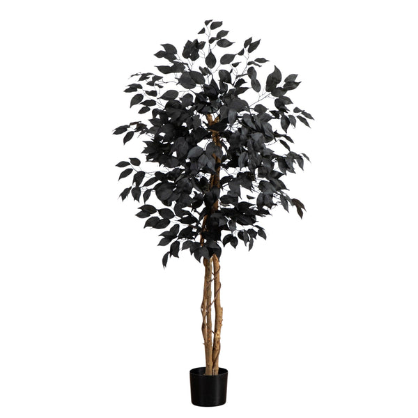 4' Artificial Halloween Black Ficus Tree with Natural Trunk