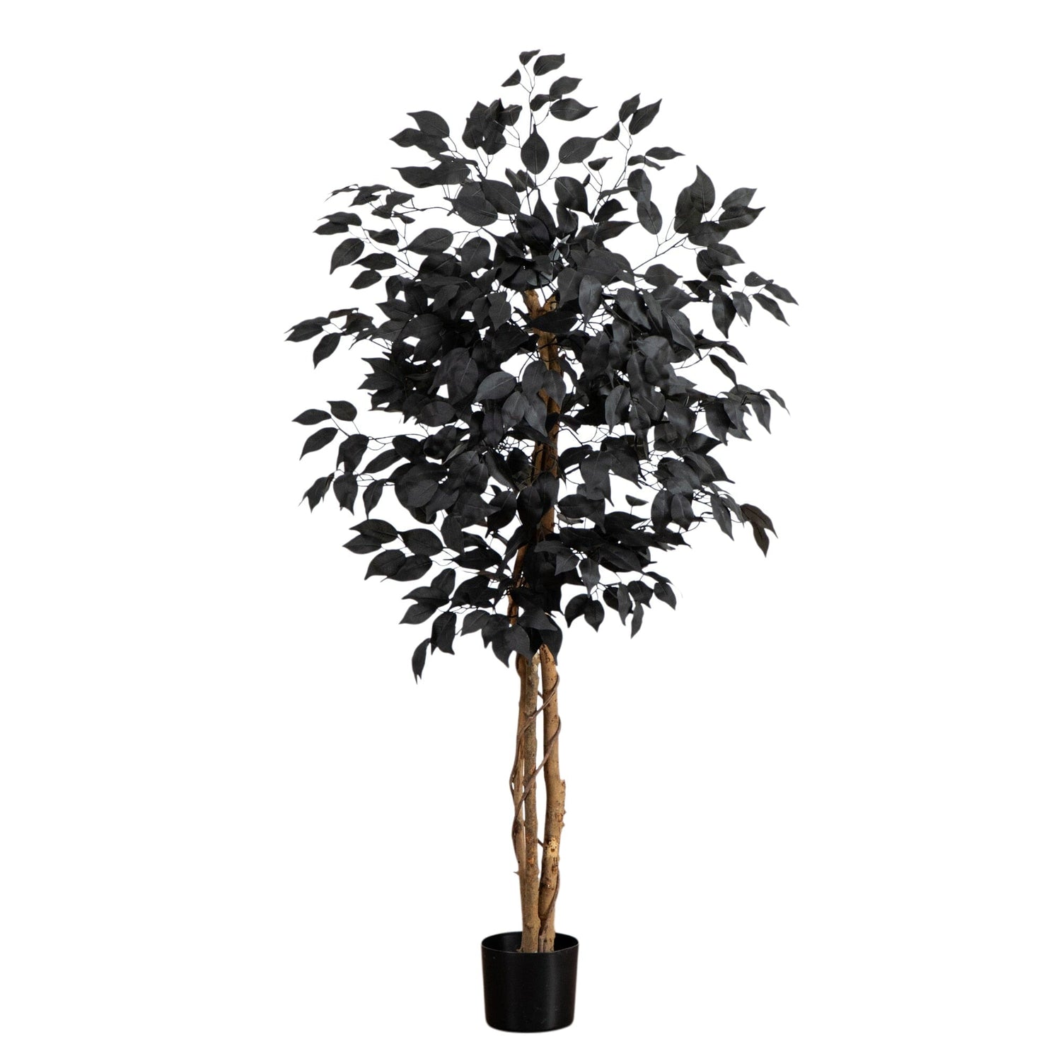 4' Artificial Halloween Black Ficus Tree with Natural Trunk