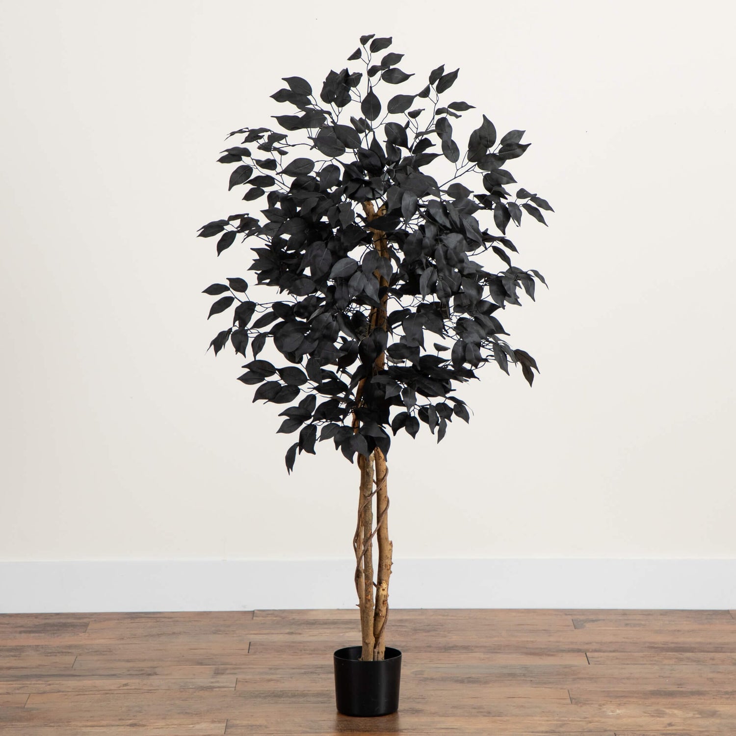 4' Artificial Halloween Black Ficus Tree with Natural Trunk