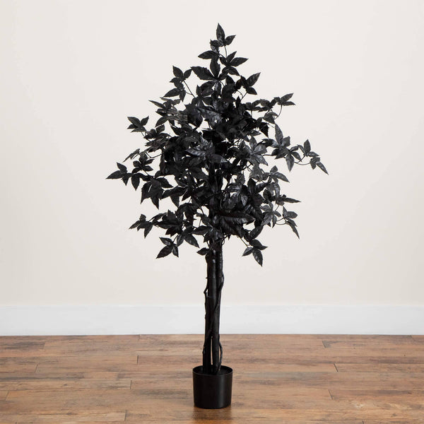 4' Artificial Halloween Black Maple Tree with Natural Trunk