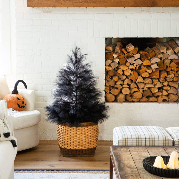 4' Artificial Halloween Black Pampas Grass Christmas Tree