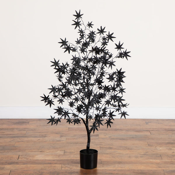 4' Artificial Halloween Eerie Black Maple Tree