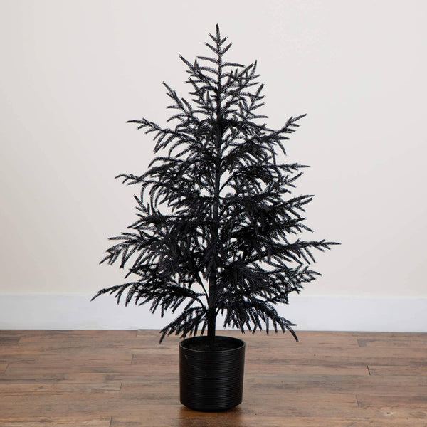 4' Artificial Halloween Real Touch Black Norfolk Pine Christmas Tree with Natural Look