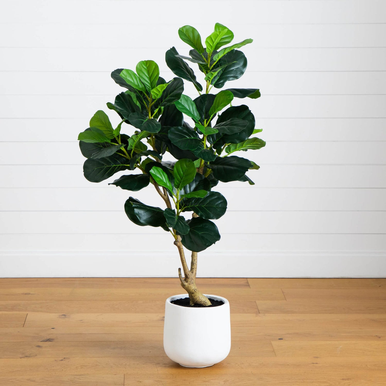 4' Artificial Lush Fiddle Leaf Tree in Decorative White Planter
