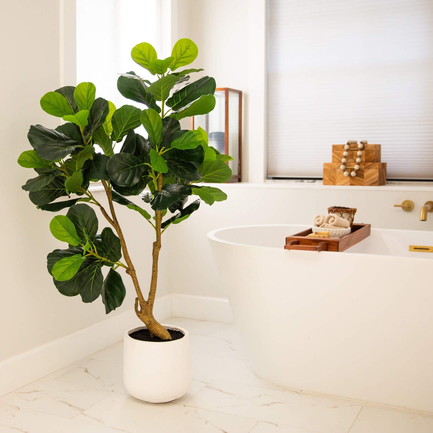 4' Artificial Lush Fiddle Leaf Tree in Decorative White Planter
