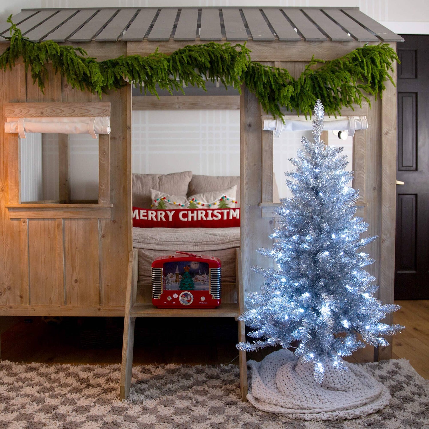 4' Artificial Silver Christmas Tree with 130 Cool White LED Lights