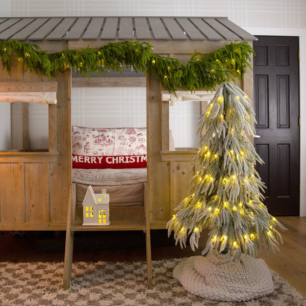 4' Flocked Down Swept Artificial Christmas Tree with 110 LED Lights
