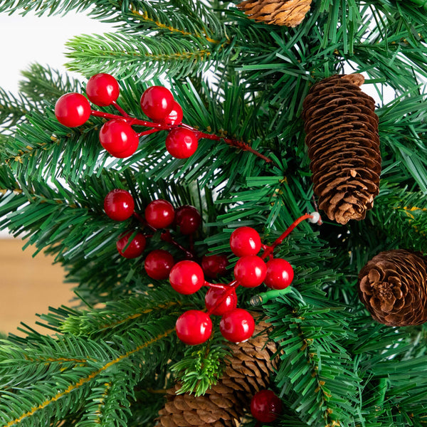 4' Pre-Lit Artificial Christmas Tree with Pinecones, Berries and 100 Multicolored LED Lights in Decorative Planter