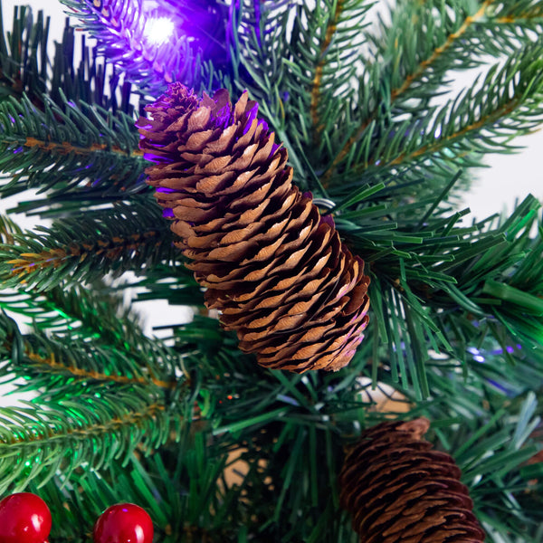 4' Pre-Lit Artificial Christmas Tree with Pinecones, Berries and 100 Multicolored LED Lights in Decorative Planter