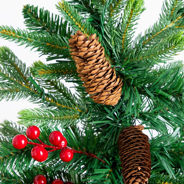 4' Pre-Lit Artificial Christmas Tree with Pinecones, Berries and 100 Multicolored LED Lights in Decorative Planter