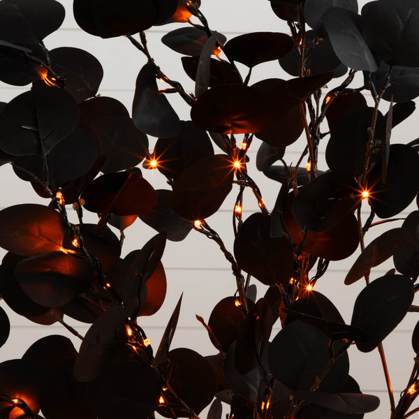 4' Pre-Lit Artificial Halloween Black Eucalyptus Tree with 160 Orange & Purple LED Lights