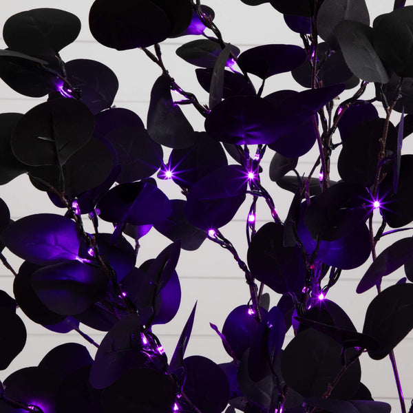 4' Pre-Lit Artificial Halloween Black Eucalyptus Tree with 160 Orange & Purple LED Lights