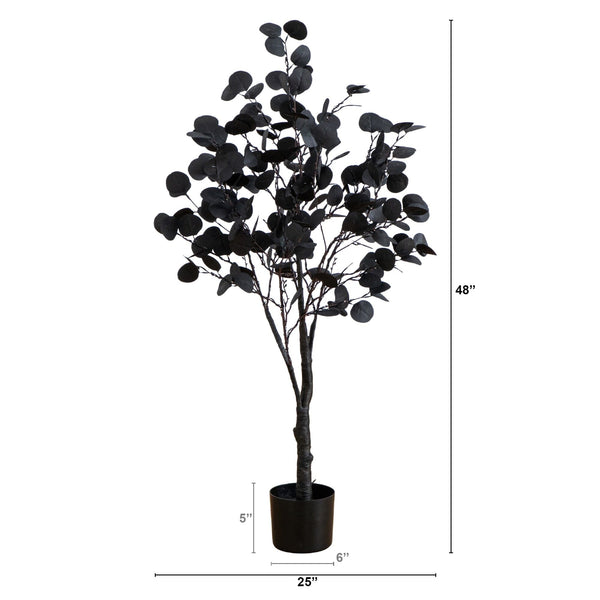 4' Pre-Lit Artificial Halloween Black Eucalyptus Tree with 160 Orange & Purple LED Lights