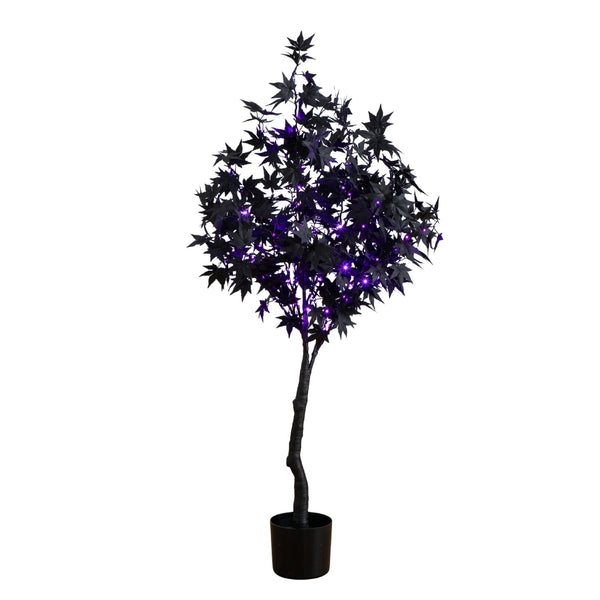 4' Pre-Lit Artificial Halloween Black Maple Tree with 180 Orange & Purple LED Lights