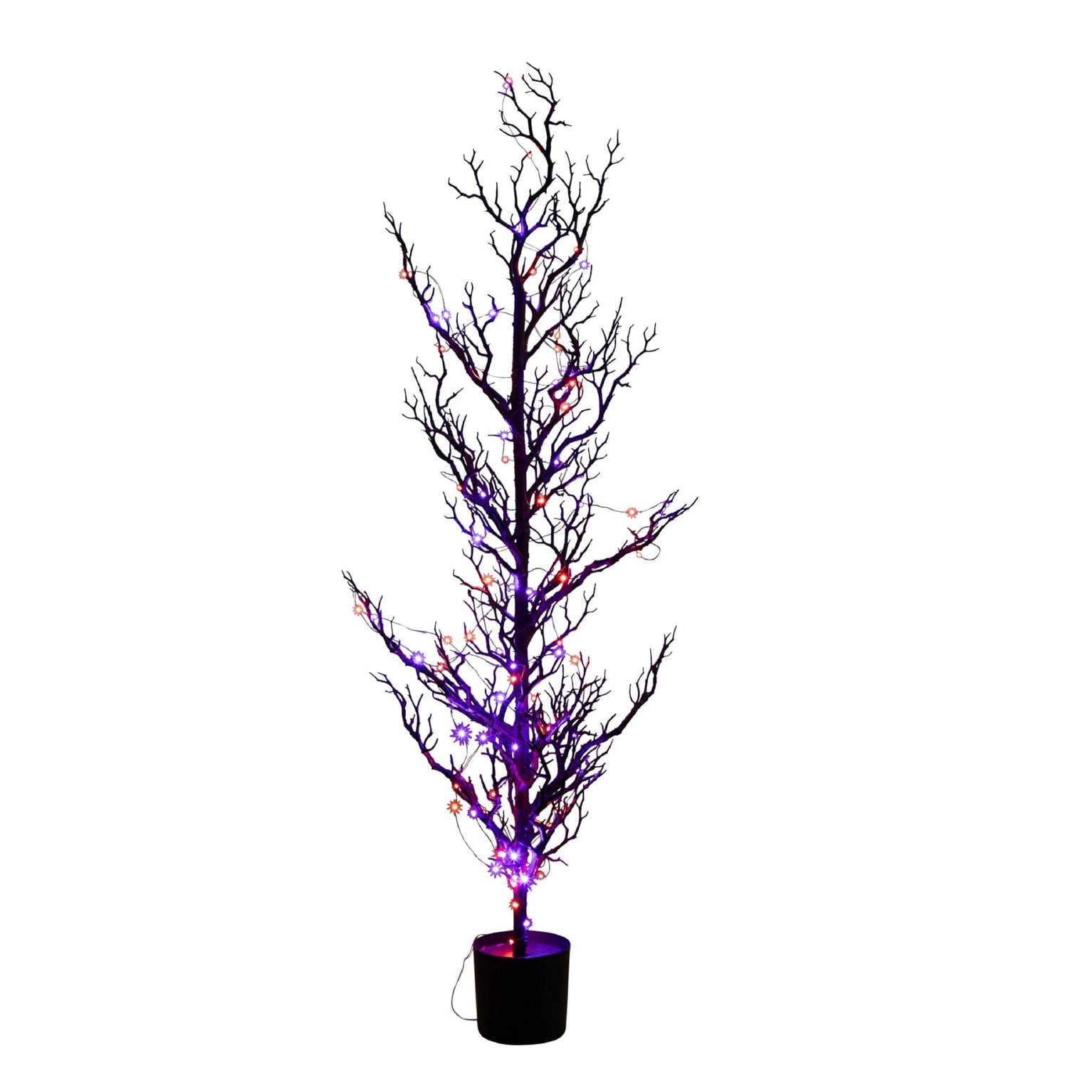4' Pre-Lit Artificial Halloween Black Spooky Twig Tree with 160 Orange & Purple Copper Wire String LED Lights