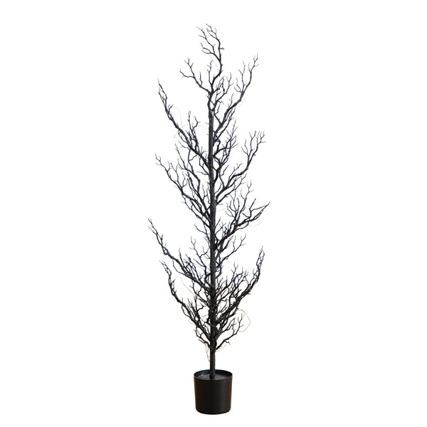 4' Pre-Lit Artificial Halloween Black Spooky Twig Tree with 160 Orange & Purple Copper Wire String LED Lights