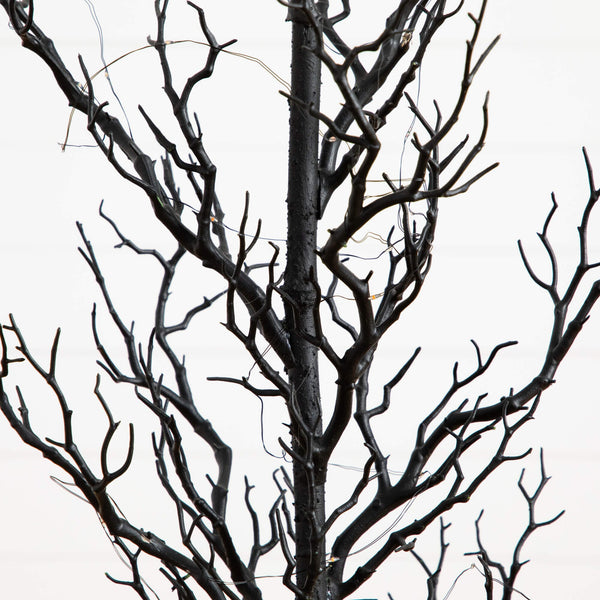 4' Pre-Lit Artificial Halloween Black Spooky Twig Tree with 160 Orange & Purple Copper Wire String LED Lights