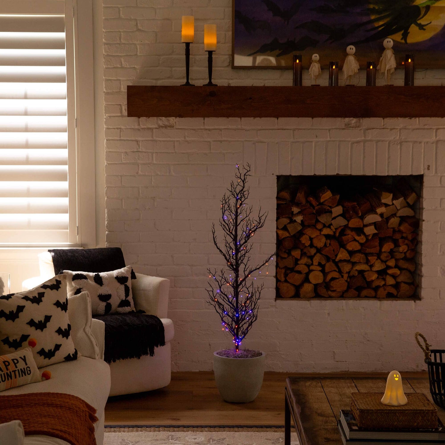 4' Pre-Lit Artificial Halloween Black Spooky Twig Tree with 160 Orange & Purple Copper Wire String LED Lights