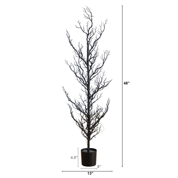4' Pre-Lit Artificial Halloween Black Spooky Twig Tree with 160 Orange & Purple Copper Wire String LED Lights