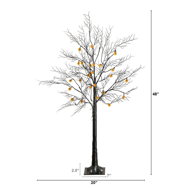 4' Pre-Lit Artificial Halloween Black Twig Tree with 24 Orange LED Pumpkin Shaped Lights