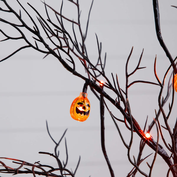 4' Pre-Lit Artificial Halloween Black Twig Tree with 24 Orange LED Pumpkin Shaped Lights