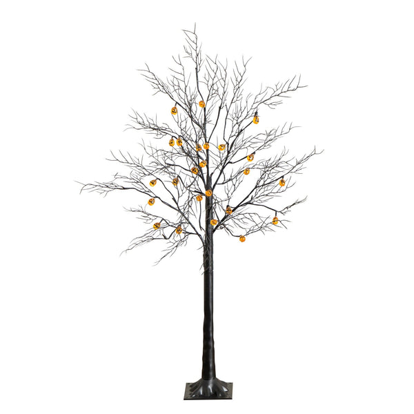 4' Pre-Lit Artificial Halloween Black Twig Tree with 24 Orange LED Pumpkin Shaped Lights