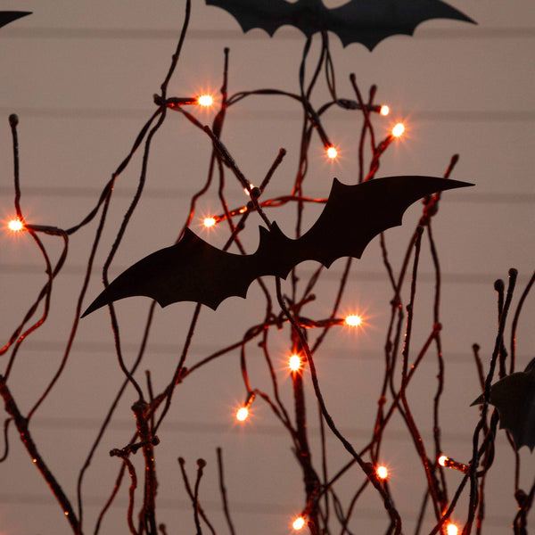 4' Pre-Lit Artificial Halloween Black Twig Tree with Bats and 50 Orange LED Lights