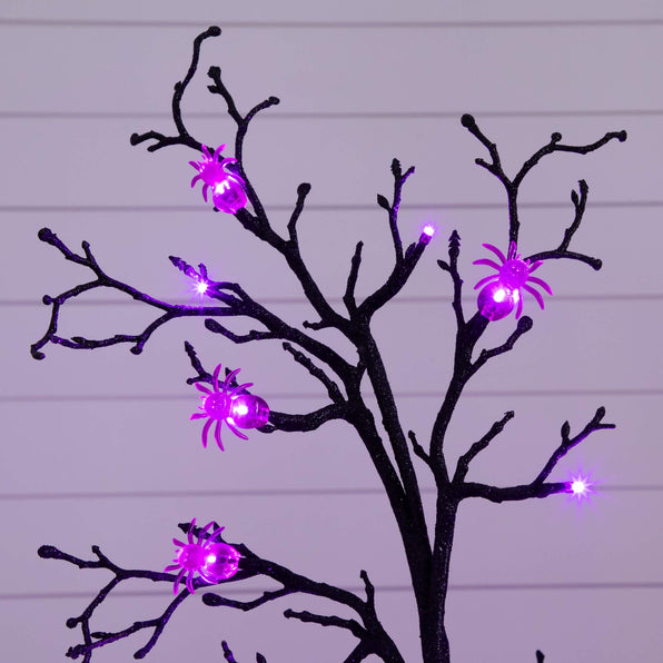 4' Pre-Lit Artificial Halloween Spider Twig Tree with 48 Purple LED Lights