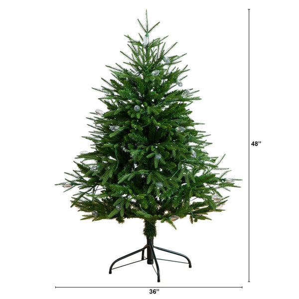 4' Pre-Lit Artificial Luxembourg Pine Christmas Tree with 120 Multicolored Traditional Bulb LED Lights