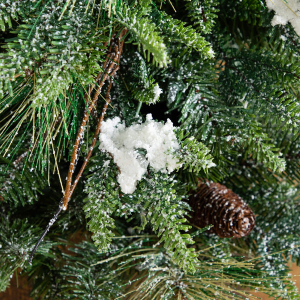 4' Pre-Lit Artificial Mixed Pine Snowed Christmas Tree with Pinecones in Decorative Planter with 60 Warm White LED Lights