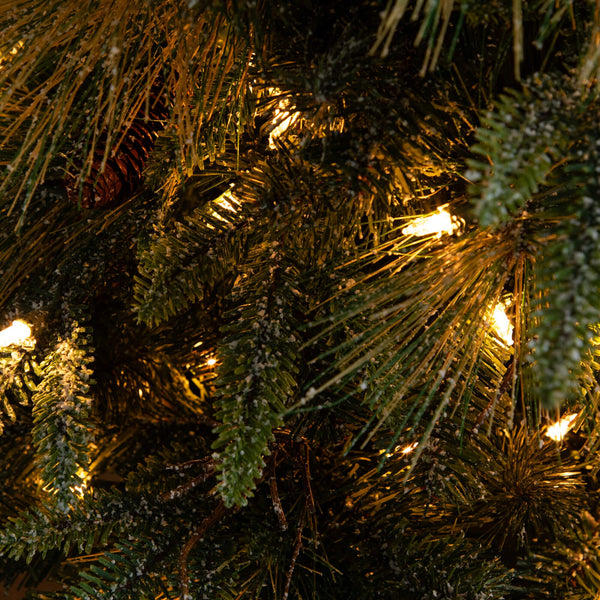 4' Pre-Lit Artificial Mixed Pine Snowed Christmas Tree with Pinecones in Decorative Planter with 60 Warm White LED Lights