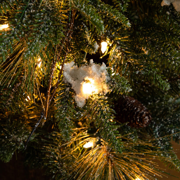 4' Pre-Lit Artificial Mixed Pine Snowed Christmas Tree with Pinecones in Decorative Planter with 60 Warm White LED Lights