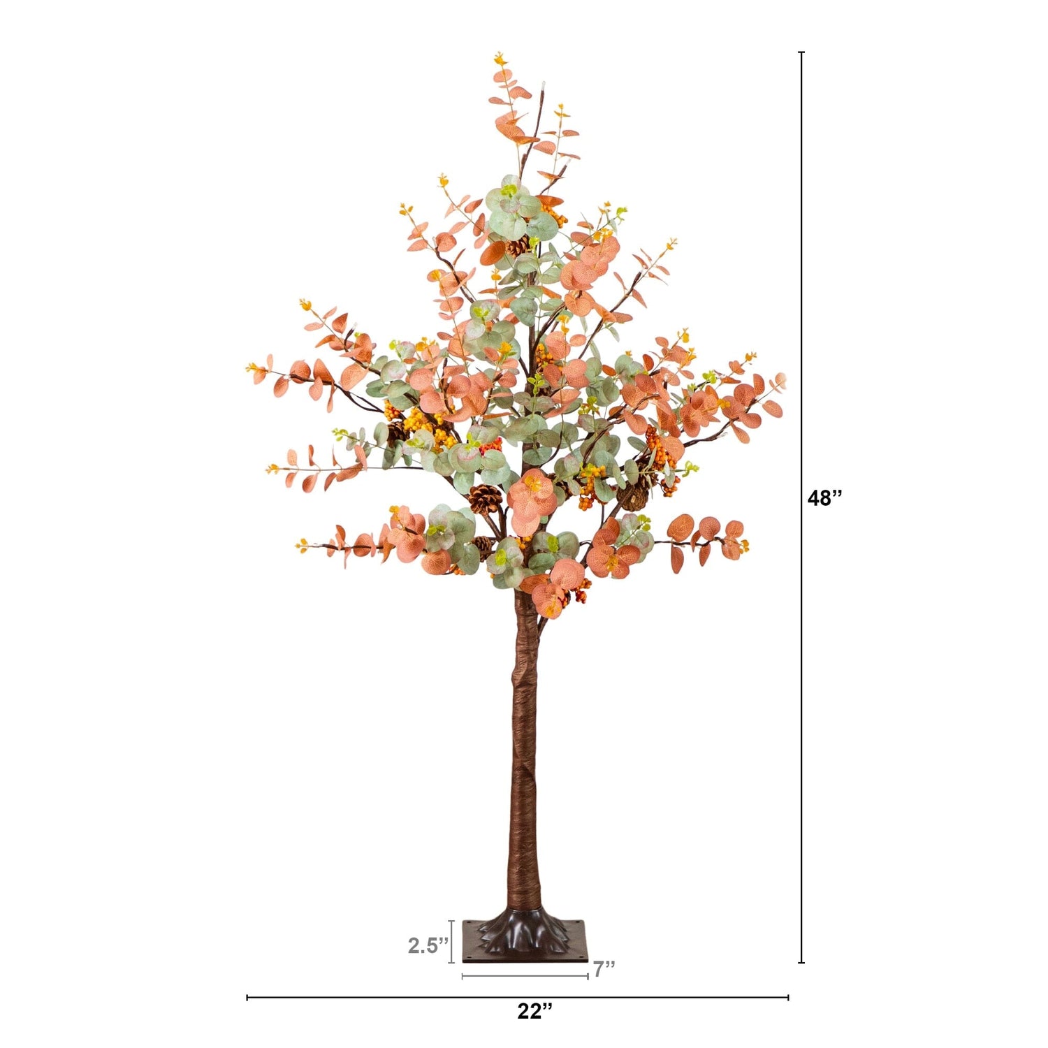 4' Pre-Lit Autumn Eucalyptus Artificial Fall Tree with Pinecones, Berries and 60 Warm White LED Lights