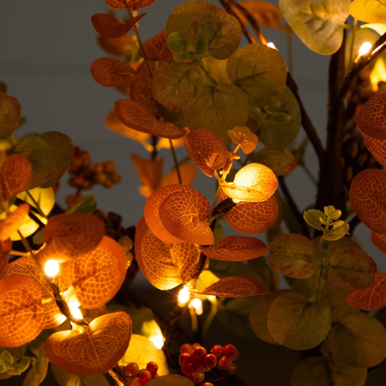 4' Pre-Lit Autumn Eucalyptus Artificial Fall Tree with Pinecones, Berries and 60 Warm White LED Lights