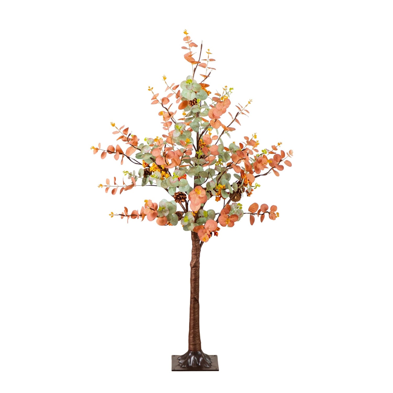 4' Pre-Lit Autumn Eucalyptus Artificial Fall Tree with Pinecones, Berries and 60 Warm White LED Lights
