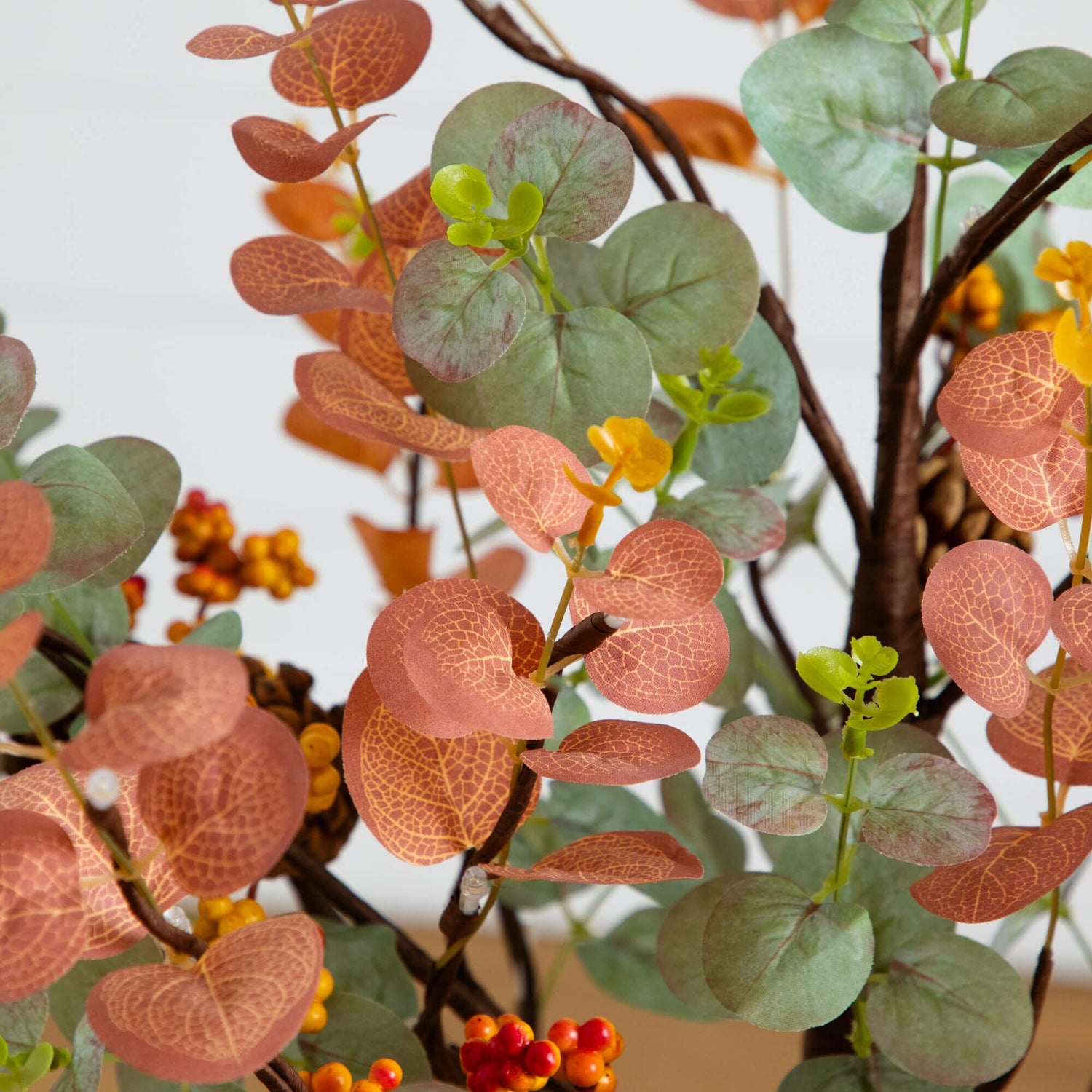 4' Pre-Lit Autumn Eucalyptus Artificial Fall Tree with Pinecones, Berries and 60 Warm White LED Lights