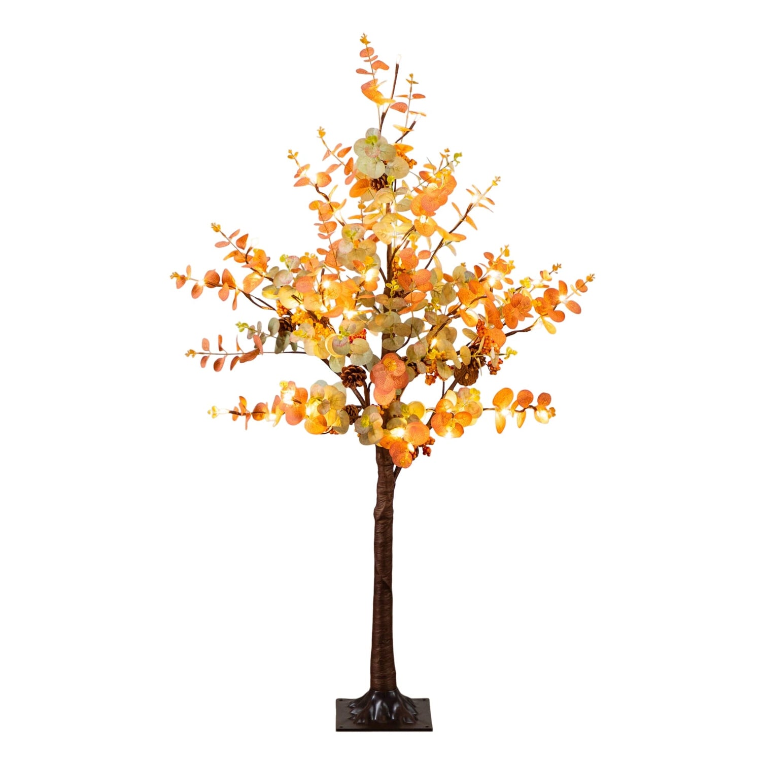 4' Pre-Lit Autumn Eucalyptus Artificial Fall Tree with Pinecones, Berries and 60 Warm White LED Lights