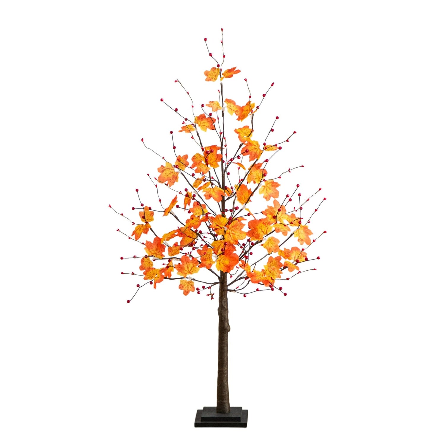 4' Pre-Lit Autumn Maple Artificial Fall Tree with Berries and 60 Warm White LED Lights