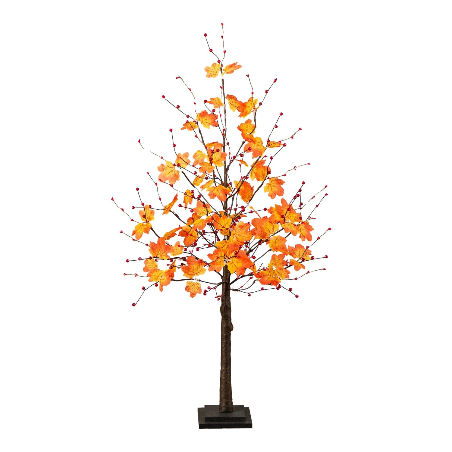 4' Pre-Lit Autumn Maple Artificial Fall Tree with Berries and 60 Warm White LED Lights