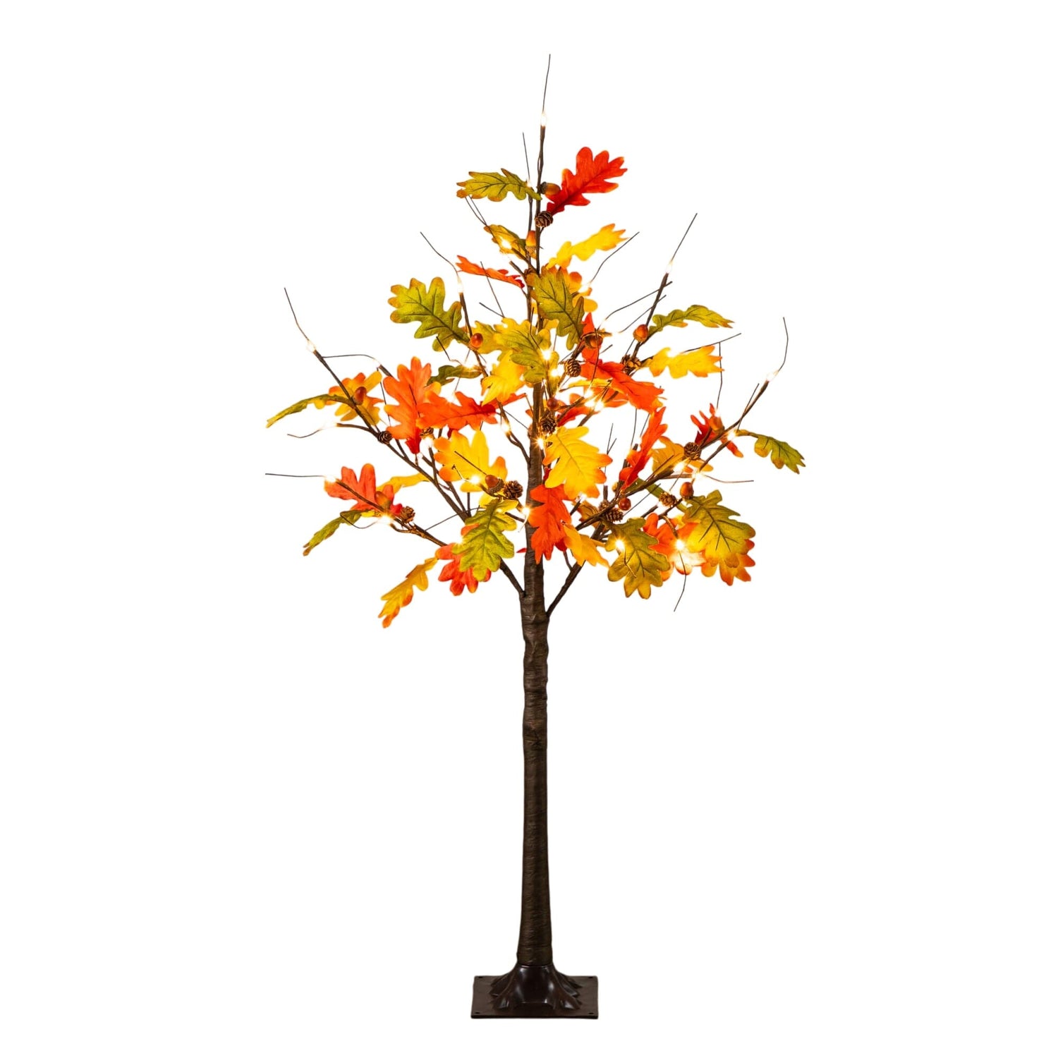 4' Pre-Lit Autumn Maple Artificial Fall Tree with Pinecones, Acorns and 60 Warm White LED Lights