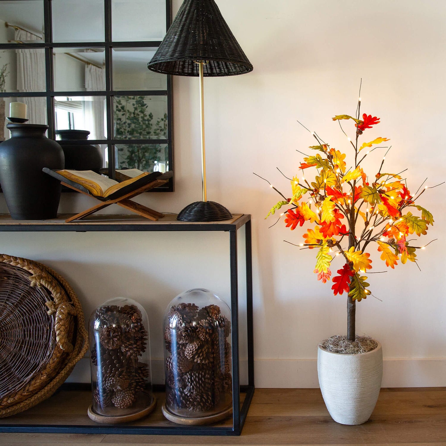 4' Pre-Lit Autumn Maple Artificial Fall Tree with Pinecones, Acorns and 60 Warm White LED Lights